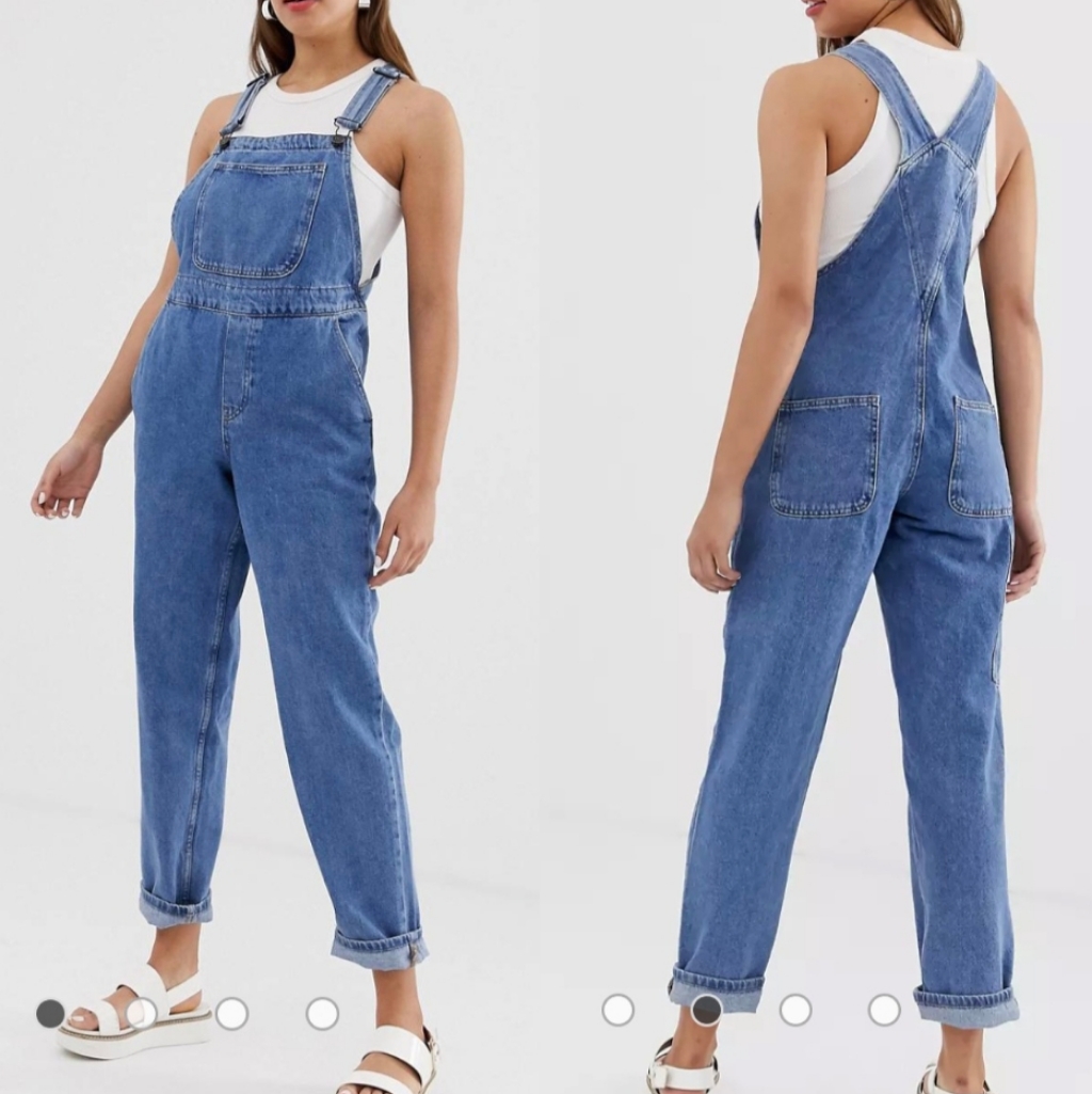 Noisy May Mom Dungaree Blue Denim Jeans Overall Women's Size M Nwt